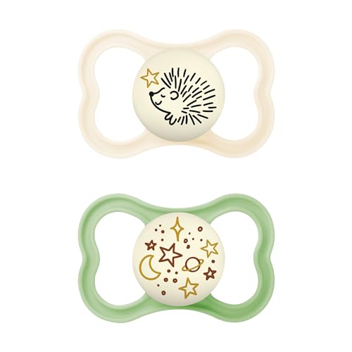 MAM Chupete con Escudo Ventilado, Brilla en la Oscuridad, a Partir de 16 Meses, Tetina Extra Delgada y Flexible de Silicona Fácil Aceptación, con Caja Autoesterilizadora, MAM Supreme, Neutro, 2ud