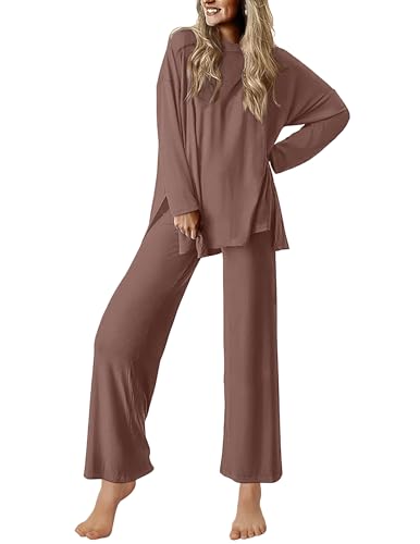 Ekouaer Lounge Sets for Women Long Sleeve Pajamas Fall Loungewear Soft Comfy Pjs Two Piece Travel Outfits Set