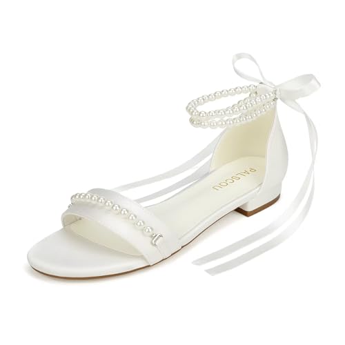 Pearl Sandals Flat Wedding Shoes for Bride Open Toe Wedding Flats Bridal Shoes