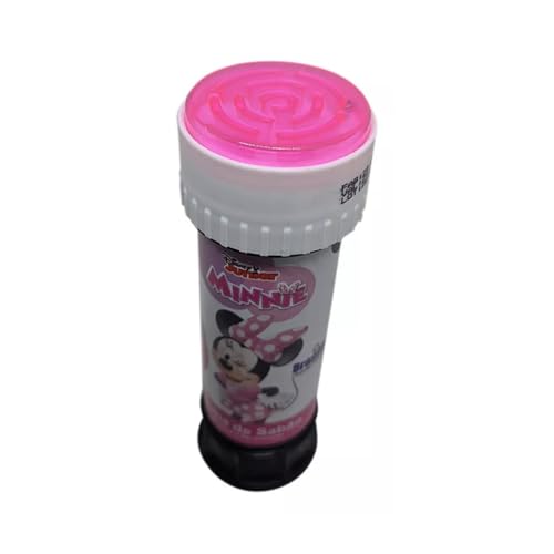 Bolha de Sabão Minnie c/Jogo Brinquedo Infantil Refil de 60ml Joguinho na Tampa,Cores Vivas