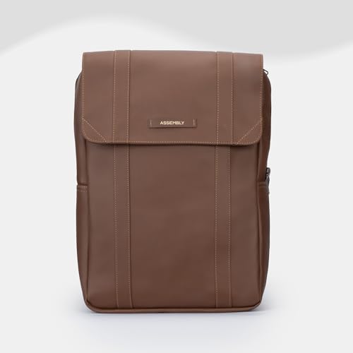 Image of Assembly Vintage 21L Laptop Backpack for Men Women 15.6 Inch Leatherette Office Travel Bag with Hidden Magnetic Flap Closure