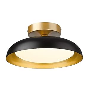 kudos Flush Mount Ceiling Light, 12-inch LED Ceiling Light Fixture, Black and Gold Finish, 12W/1200lm Light Fixtures Ceiling Mount for Bedroom, Hallway, 3000K/4000K/6000K Adjustable, KDCL01-BK
