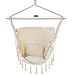 Hammock Chair Hanging Rope Swing,2 Cushions Included,Max 500 Lbs,Sturdy & Safe Steel Spreader Bar with Anti-Slip Ring,Large Hanging Chair with Pocket for Indoor/Outdoor, Bedroom, Porch, Patio
