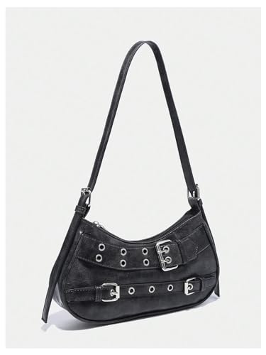 GORGLITTER Women's Buckle Shoulder Bag Y2k Leather Handbags Purse Purse PU Leather Clutch Handbag2