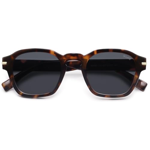 SOJOS Vintage Retro Square Polarized Sunglasses Men Standard Fit Trendy Womens Sun Glasses SJ2382 Tortoise Frame Grey Lens