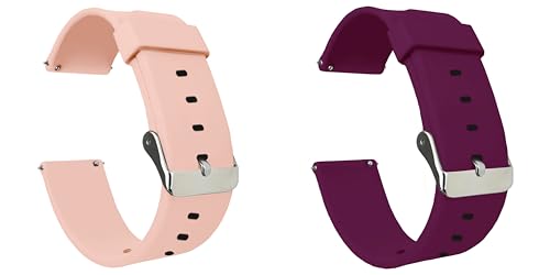Image of ACM Pack of 2 Watch Strap Silicone Belt 20mm compatible with Inbase Urban Lyf M Smartwatch Casual Classic Band (Creame Pink /Purple)