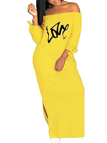 Image of Women's Casual Off Shoulder Maxi Dress - African Print Summer Loose Long Sleeve Tunic T Shirt Dresses with Pockets