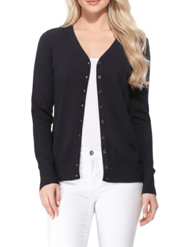 Image of YEMAK Women's Knit Cardigan Sweater - Long Sleeve V-Neck Basic Classic Casual Button Down Knitted Soft Lightweight Top