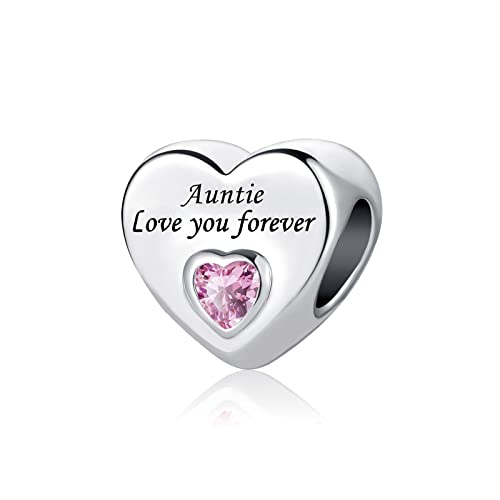 TGLS Heart Love Auntie Charm with Pink Crystal Compatible With Pandora Charms Bracelets