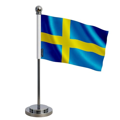 Drapeau bureau Suède 14x21cm en polyester de haute qualité aux couleurs officielles vives
