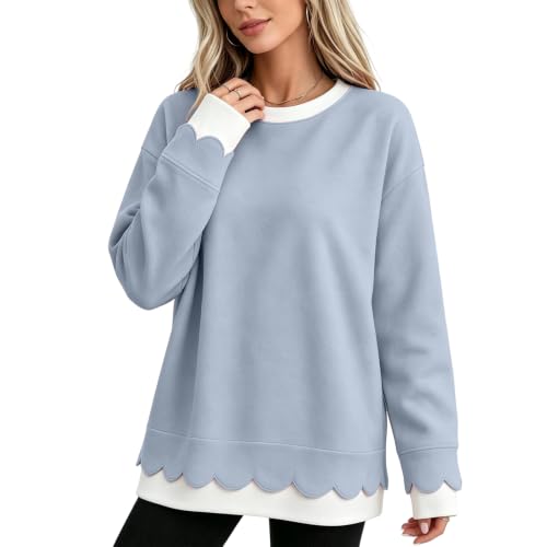 Oversized Sweatshirt for Women Cute Y2k 2 in 1 Scallop Crewneck Sweatshirt - image 1