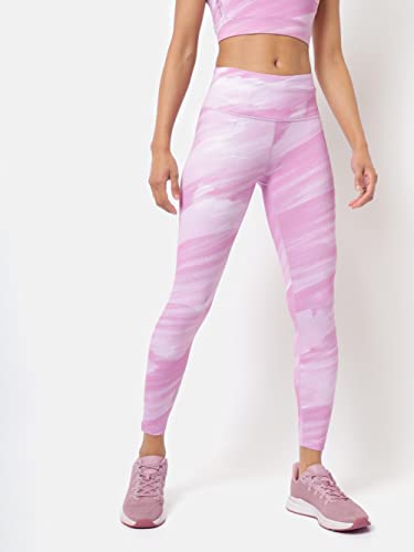 Image of CULT High Waist Running Tights with Side Pocket | Geometric Print | Breathable | Moisture-Wicking | Curved Hem