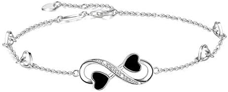 PUPILLEMON Infinity Ankle Bracelet for Women, 925 Sterling Silver Charm Adjustable Anklet, Large Bracelet Fine Jewelry Mothers Day Gifts