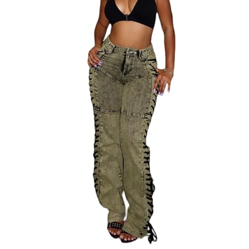 High Waisted Sexy Jeans for Women Side Tie Lace Up Stretchy Denim Pants Fall Trendy Trousers