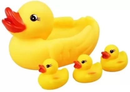 Image of Mother-Duck-with-Three-Children-Yellow Bath Toy (Yellow)