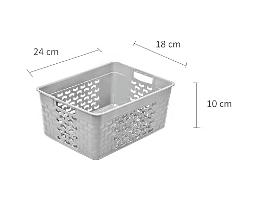 BranQ Home essential Universeller, multifunktionaler, Aufbewahrungskorb in Cotton Design, BPA-frei Kunststoff, 3er Set Grösse S- 3,5 Ltr., Hellgrau