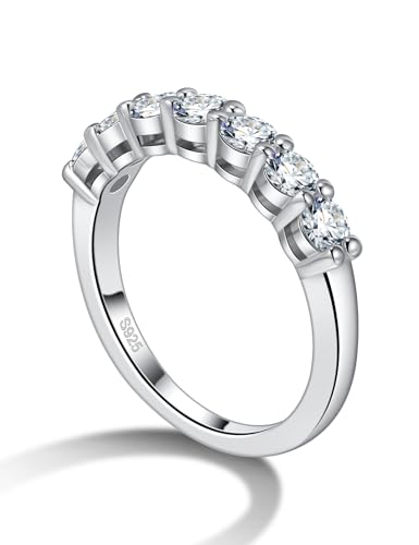 getlove Moissanite Wedding Band for Women 18K White Gold Plated 925 Sterling Silver D Color VVS1 Clarity Moissanite Half Eternity Band Stackable Ring Size 4-11