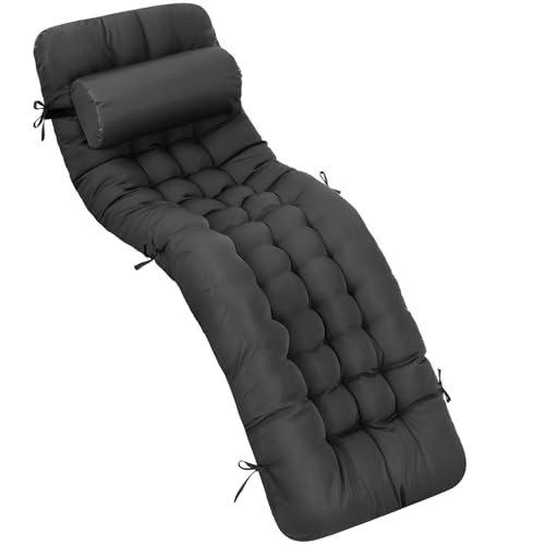 Tudomro Outdoor Chaise Lounge Cushion 66x21x4 Waterproof & Fade-Resistant Patio Pool Chaise Lounge Cushion Headrest Pillow Tie Replacement Rocking High Back Chair(Charcoal Gray 1 Pcs)