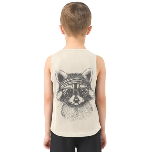 Glasses Raccoon Beige Boys Tank Tops Toddler Boys' Assorted Sleeveless Tank Tops for 3-15 Years,3T3