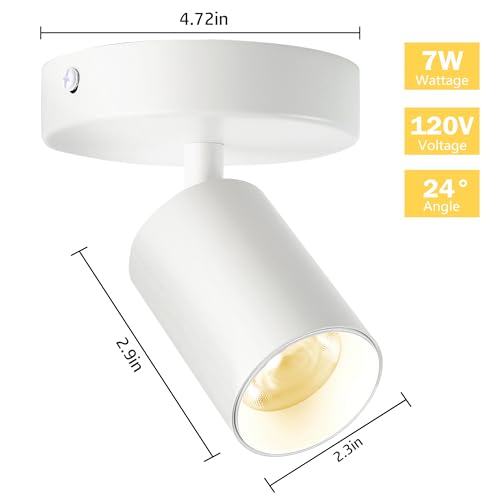 Image of White Surface Mounted LED Ceiling Spotlight Directional Spot Lights Indoor Bright Can Accent Fixture for Living Room Bedroom - CRI92 Flicker Free 7W 560LM 3000K Warm White (Driver includ)
