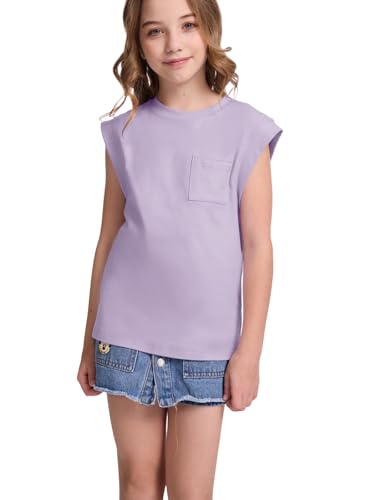 Girls Summer Tank Tops Cap Sleeve Cute Oversized T-Shirt Sleeveless Shirts with Pocket4
