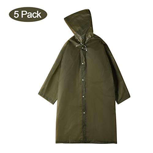 Preisvergleich Produktbild EWQG-Pfanne 5pcs wasserdichte Regenponcho Wiederverwendbare Eva Regenmantel Unisex Regenjacke für Camping, Reisen und Outdoor Aktivitäten -AA Schutz Overall (Farbe : Army Green)