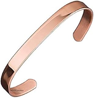 Art Of Creation Handmade Tibetan Pure Copper Bracelets For Men And Women Plain Cuff Solid Bangle | Adjustable Spiritual Carpal Tunnel Yoga Jewelry | for Unisex India Pattern