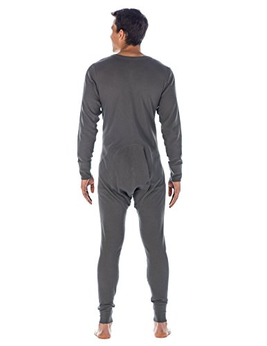 Mens Union Suit - Waffle Knit Thermal Mens Onesie Pajamas - Charcoal - Medium - Thumbnail 2