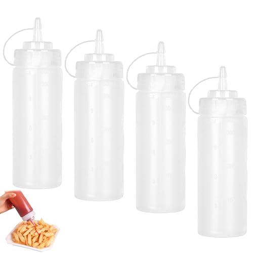 shweehon 4 PCS Squeeze Bottle, Sauce Bottle, Squeezy Bottles with Nozzles, Plastic Bottles, for Sauce,BBQ,Salad Dressing,Paint,Oil,Icing,Liquids,Art,Crafts,Glue(White 250ml)