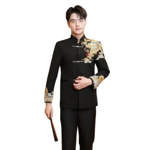 Blazer pour homme veste noire col montant coupe ajustée costume Zhongshan