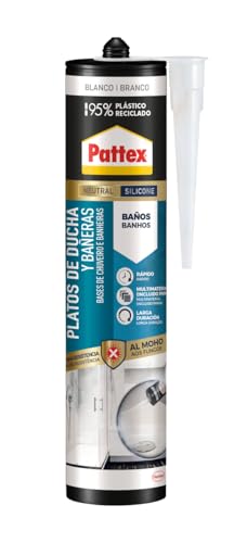 Pattex Platos de Ducha y Bañeras Blanco 280ml, Silicona blanca Antimoho, Impermehable, Para Platos de Ducha y Bañeras
