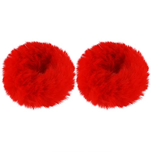 2 coleteros peludos para el pelo, lindas bandas para el pelo con pelo sintético de conejo, gomas elásticas para el pelo, coleteros para niñas y mujeres, accesorios para el cabello, color rojo