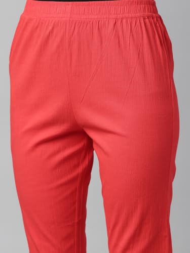 Image of MINELLI Women Solid Cigar Pants, Cotton Lycra Slub Fabric, Elasticated Waistband, Pull On Style, Regular Fit Bottom Wear for Western and Ethnic Wear