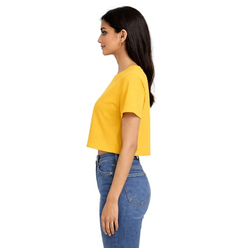 Image of Hangout Hub Women Crop Top T-Shirts | Round Neck Plain Solid Tshirts | Double Weaved | Shrink Free Tees | Casual T-Shirt for Woman Ladies Girls(Cotton|Pack of 3)