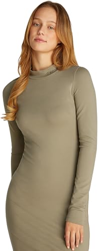 Calvin Klein Damen Kleid Logo Elastic Milano Langarm, Beige (Nordic Dust), L – Ansicht 3