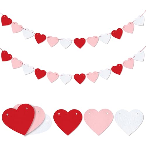 Guirnalda de Corazón, 4m Pancartas en Forma de Corazón, Guirnalda de corazón de Fieltro, Banner de Corazones San Valentín, Decoración San Valentín para Fiesta, Boda