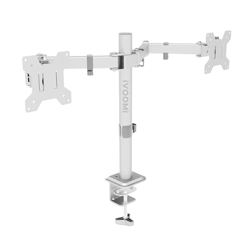 Image of iVOOMi Power Duo White Dual Monitor Stand for Desk with VESA Mount, Adjustable Mechanical Monitor arm with Grommet Mounting Base for 15-34'' 2-22 kgs Screens, VESA Compliant Up to 100 x 100mm