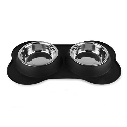 PAWPOURRI-Dog-Bone-Shaped-Stainless-Steel-Pet-Bowl-Combo-With-Non-Slip-Silicone-Base-Double-Feeding-Bowl-Combo-Beloved-Dog-Puppies-Cats-Double-Feeder-Of-700Ml-Each-109-X-119-X-43-Cm