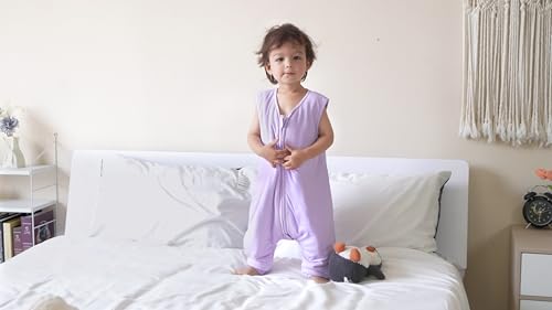 Image of Baby /Toddler Sleep Sack with Legs, Rayon from Bamboo 95% + 5% Spandex, 1.0 TOG, 2‑Way Zipper Sleeping Bag, Walker‑Friendly 6-12M Purple