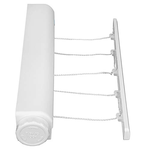 Tiiyee Corde à Linge Rétractable, Fil Vêtements a Ajustable Murale Cordes Séchoir Linges Peu Encombrante Portable Coque Plastique Chambre Coucher Intérieur Hôtel Salle Bain Balcon Jardin(5 Ropes)