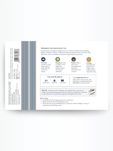 EM5 Aromatherapy Car Perfume Natural Gel | Non-Toxic | Lasts Upto 60 Days | Car Air Freshener Sea Salt, Bergamot, Peach & Orange | Spill Proof Multipurpose Air Freshner | 200g