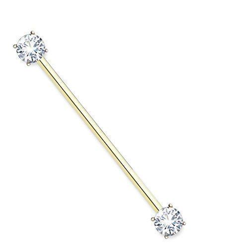Tapsi´s Coolbodyart Industrial Barbell Piercing Acier Chirurgical 316L Argent, Doré, Or Rose Différent Pierres - Gold-klar Cover