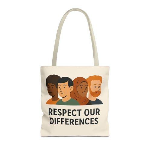 Tote Bag, Respect Our Differences, Office Gifts, Everyday Use, Sustainable Fashion. Gifts for back to school, or for work.