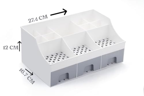 Image of ABS Plastic Desk Organiser with Drawer,Multifunctional Desk Organizer,Customized Desk Organizer with Pencil Holders,Sticky Note,Paperclip StorageIOffice Table Stand for Home /Office (Black)