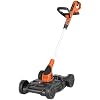 BLACK+DECKER Weed Eater, Lawn Edger and Cordless Lawn Mower 3 in 1 Combo, Includes (2) Batteries, Charger, 12 Inch Battery Powered String Trimmer and Lawnmower, Adjustable Length and Height (MTC220)