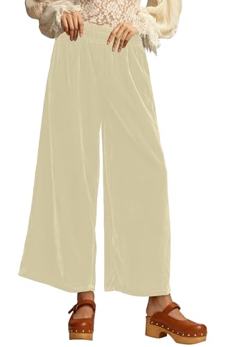 Ythomm Womens Velvet Wide Leg Lounge Pants High Rise Smocked Waistband Elastic Palazzo Pants Casual Loose Fitted Y2k Trousers