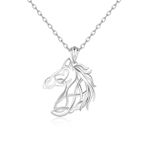 Horse Necklace for Horses Lovers - 925 Sterling Silver Western Animal Pendant Chain Viking Jewelry Irish Gifts for Equestrian Lovers