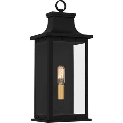 Quoizel Abernathy Outdoor Wall Lantern, Coastal Armour 15.5 Inch 3-Light Matte Black Wall Sconce, Industrial Style Exterior Wall Lantern Fixture, E12 Base, Outside Lights for Patio, Porch or Garage