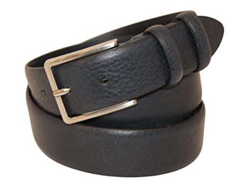 ITALOITALY - Elegante cinturón de piel auténtica, hombre, mujer, aprox. 3,5 cm, artesanal, Made in Italy, acortable, azul oscuro, Girovita 110 cm = Lung. totale cm 125