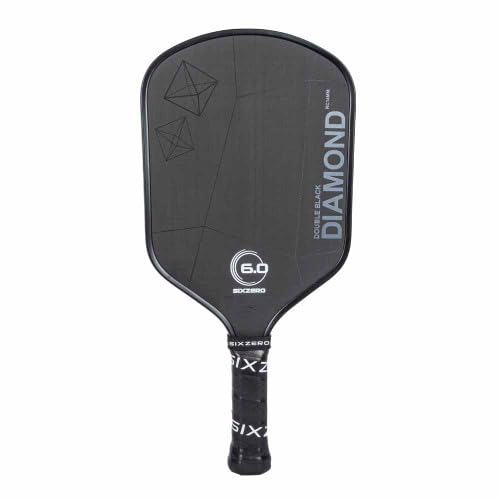 Six Zero Double Black Diamond Control Pickleball Paddle | Raw Carbon Flared Design & Multiple Sizes (Black 16mm Core)